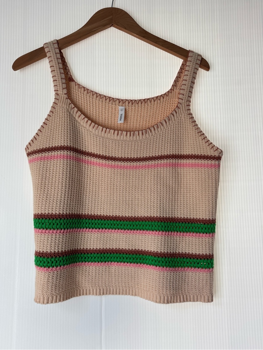 Wishlist Beige Knit Tank with Pink and Green Stripe Bands